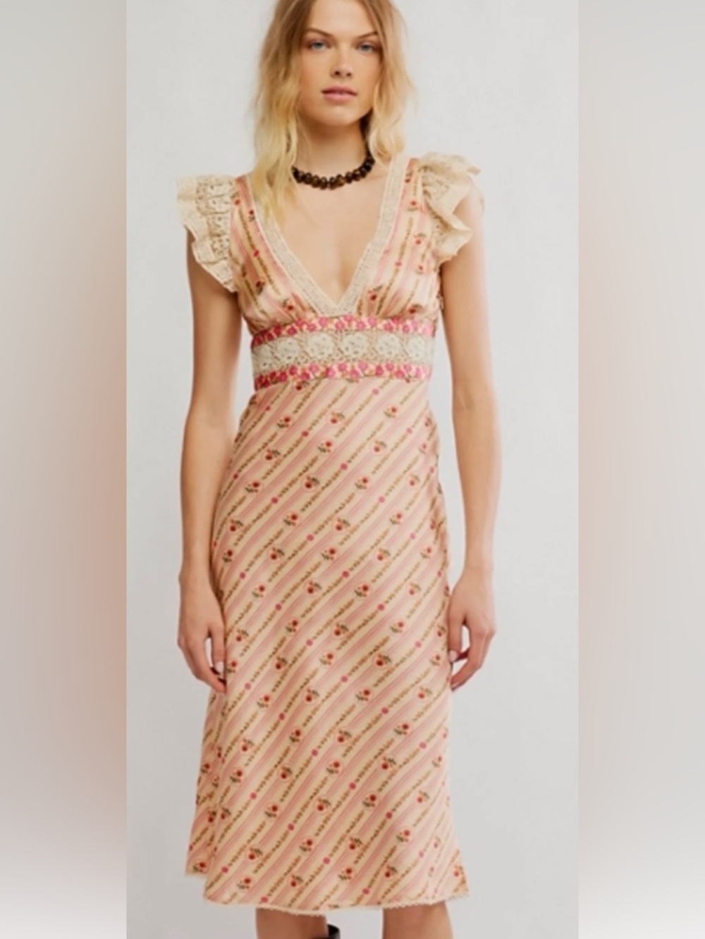 Floral Pink Bali Belle Lace-Trim V-Neck Maxi Dress